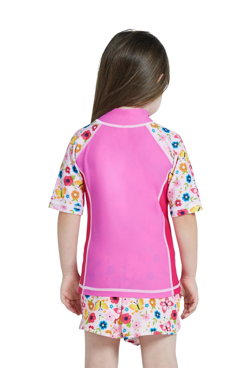 COEGA SUNWEAR COEGA  Girls Kids Rashguard Short Sleeve - Pink Rosey Flowers